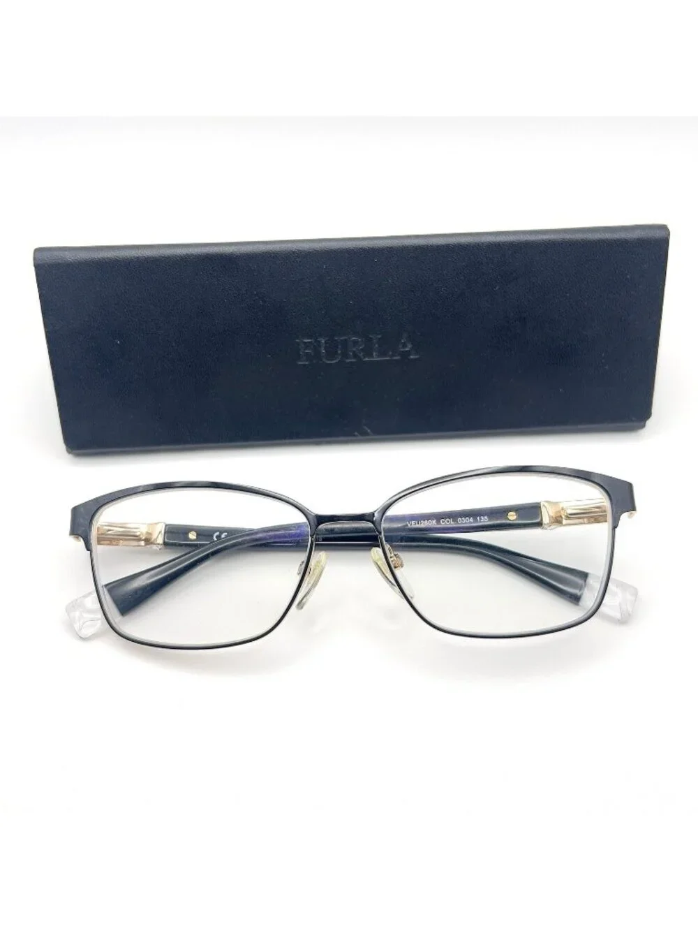 Furla VFU280K 0304 Cat Eye Square Women Metal Full Eyeglass Black Gold 53-15-135